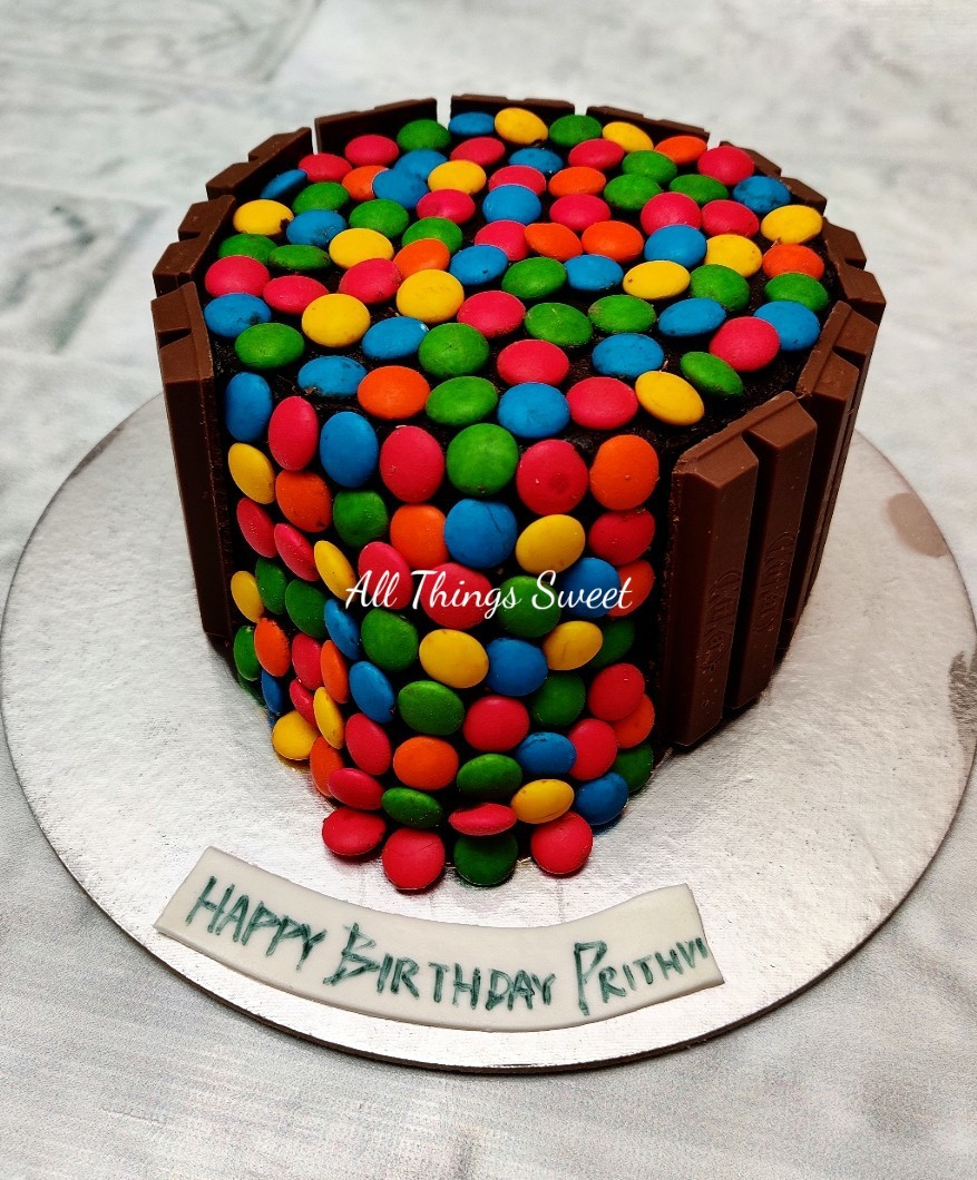 Kitkat and Gems Cake - All Things Sweet