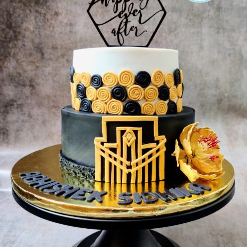 Black, white and gold classic cake