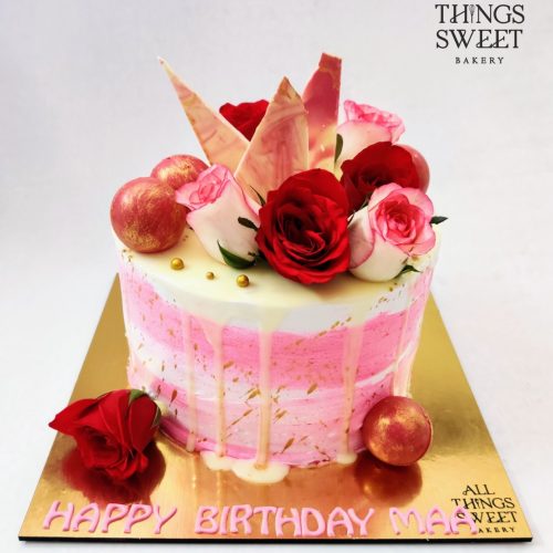Pink Cream Cake with Fresh Flowers 1.5 kg 2900_-